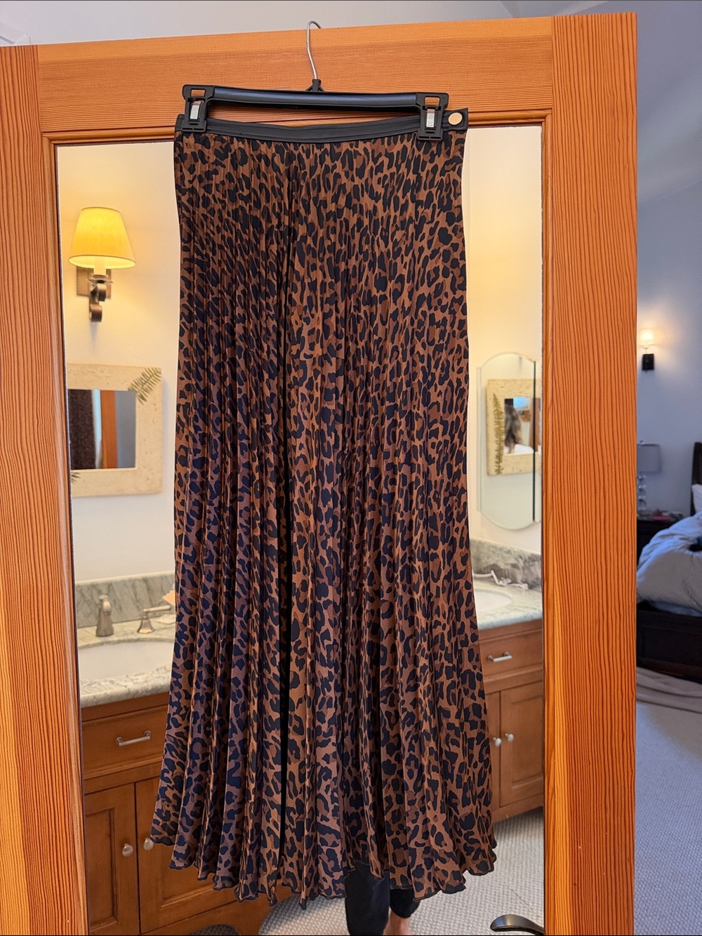 Brown and Black Leopard Print Pleated Maxi Skirt